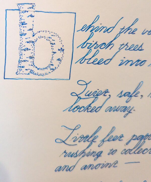 SF Penmans: hand-lettered verse in blue ink.